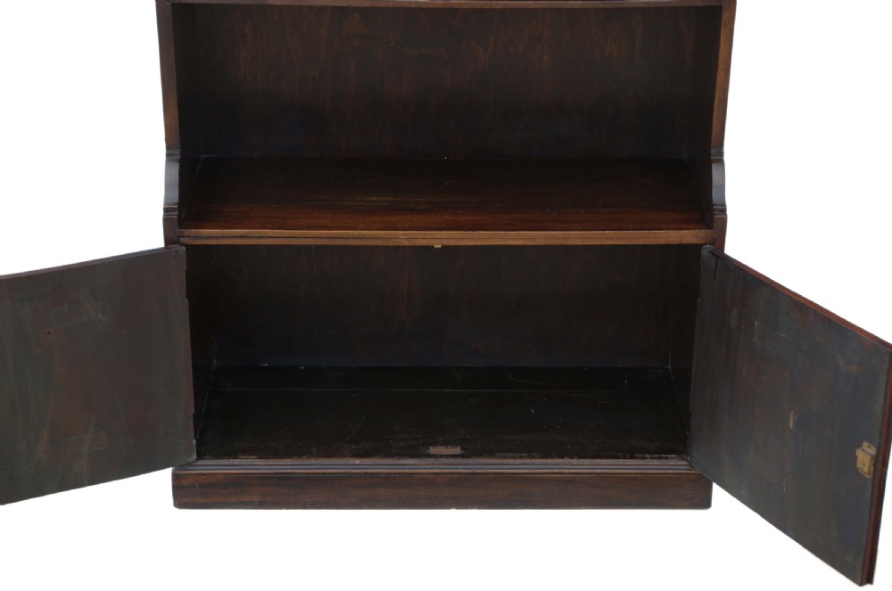 Antique quality C1920 mahogany campaign waterfall bookcase View II