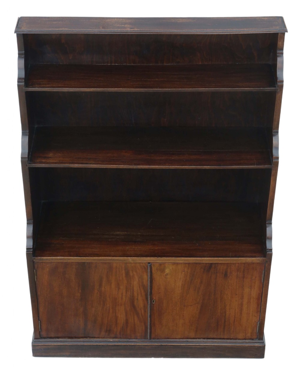Antique quality C1920 mahogany campaign waterfall bookcase View V