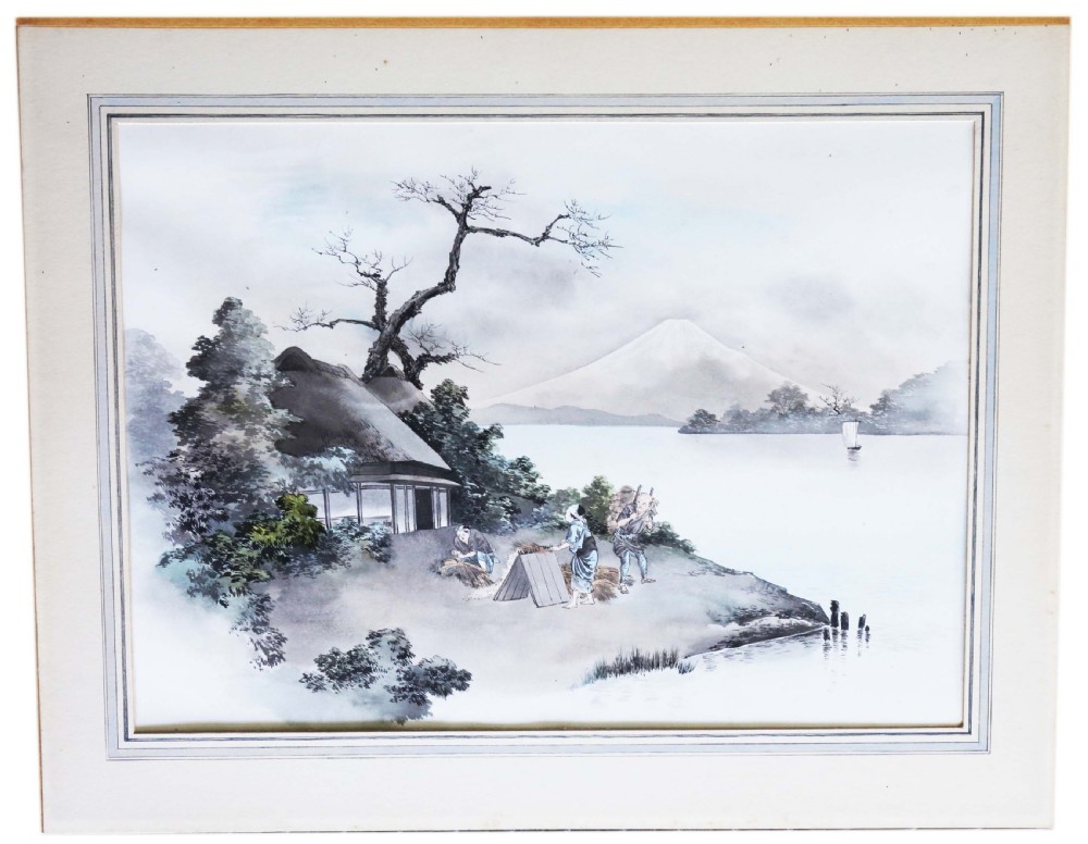 Quality large pair of antique Japanese ink and watercolour paintings C1910 View III