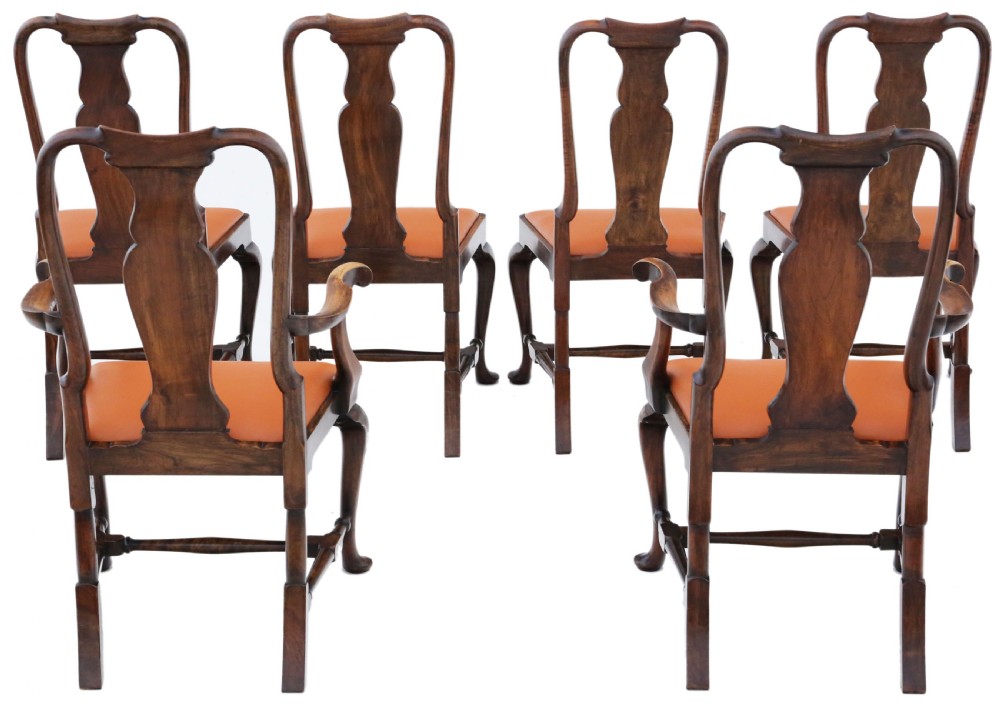 Antique fine quality set of six Queen Anne revival burr walnut dining chairs C1910 View II