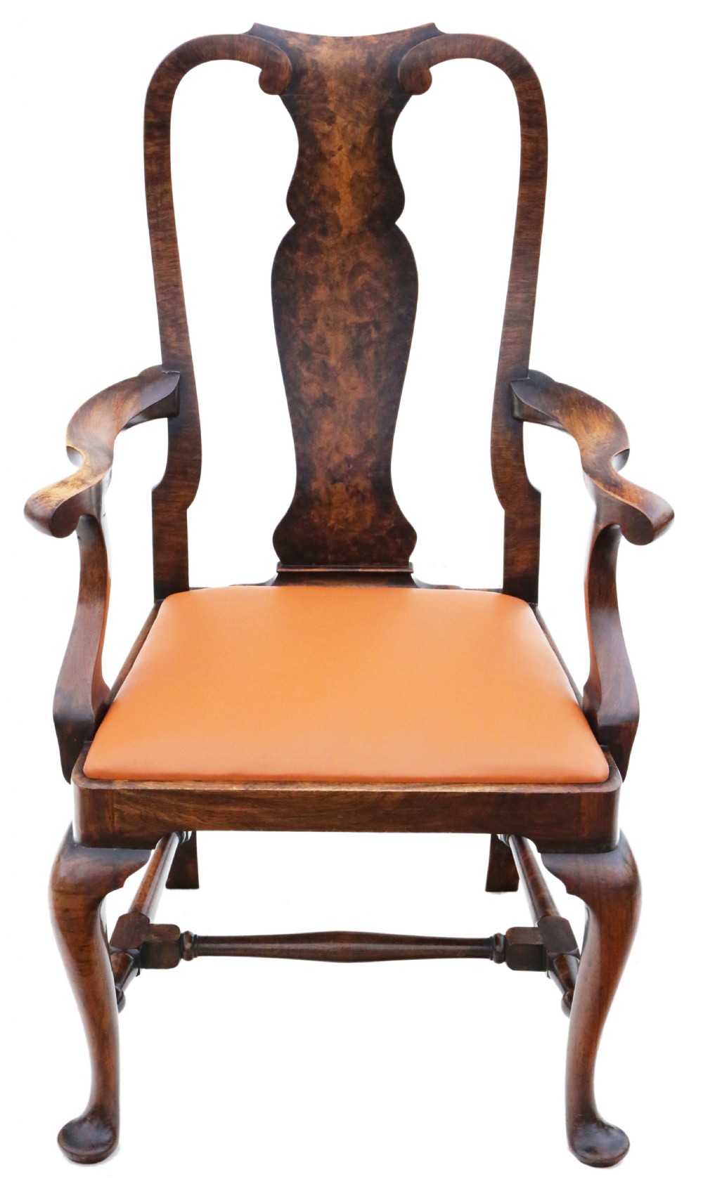 Antique fine quality set of six Queen Anne revival burr walnut dining chairs C1910 View III