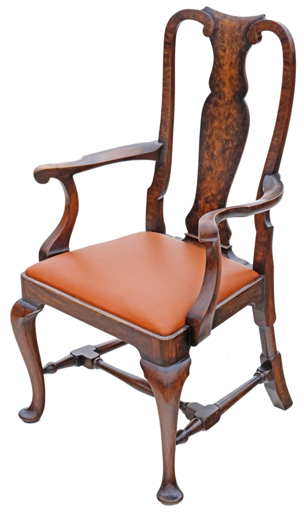 Antique fine quality set of six Queen Anne revival burr walnut dining chairs C1910 View IV