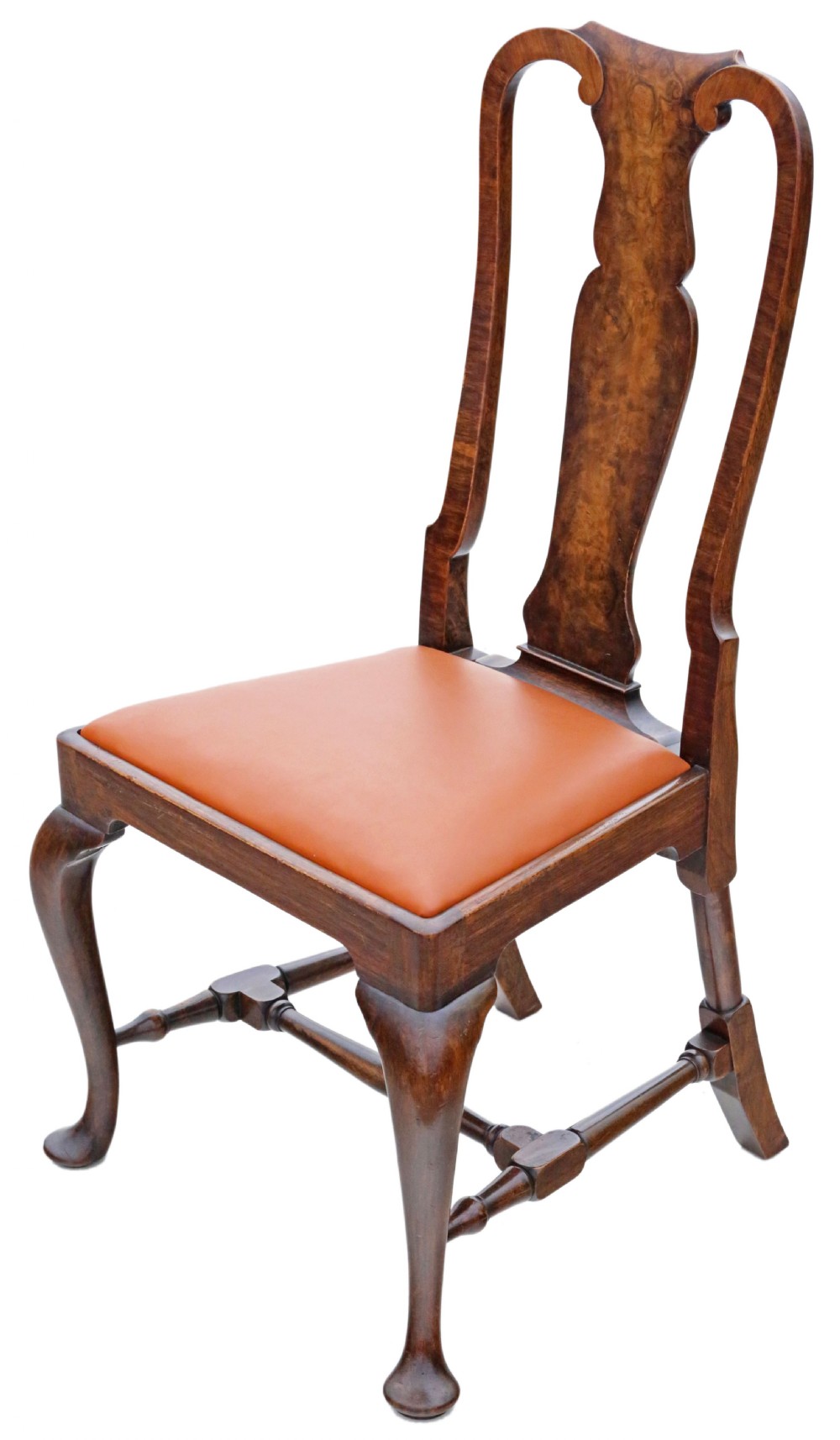 Antique fine quality set of six Queen Anne revival burr walnut dining chairs C1910 View VI