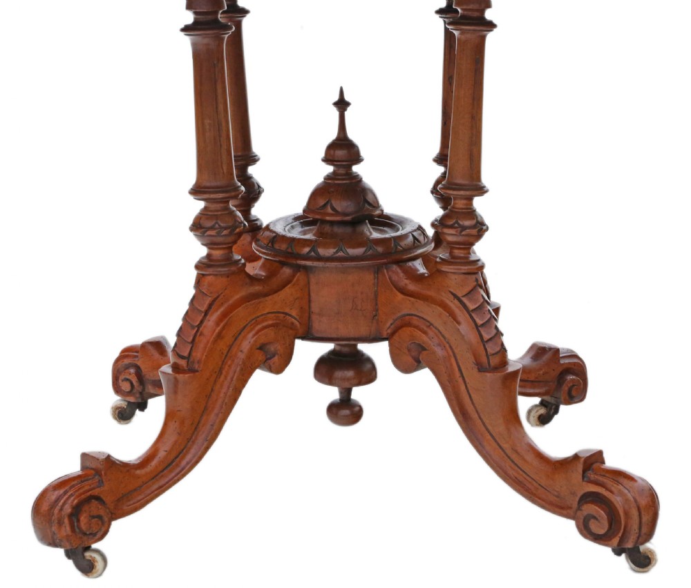 Antique fine quality 19th Century Victorian burr walnut marquetry oval loo breakfast table tilt top C1870 View VII
