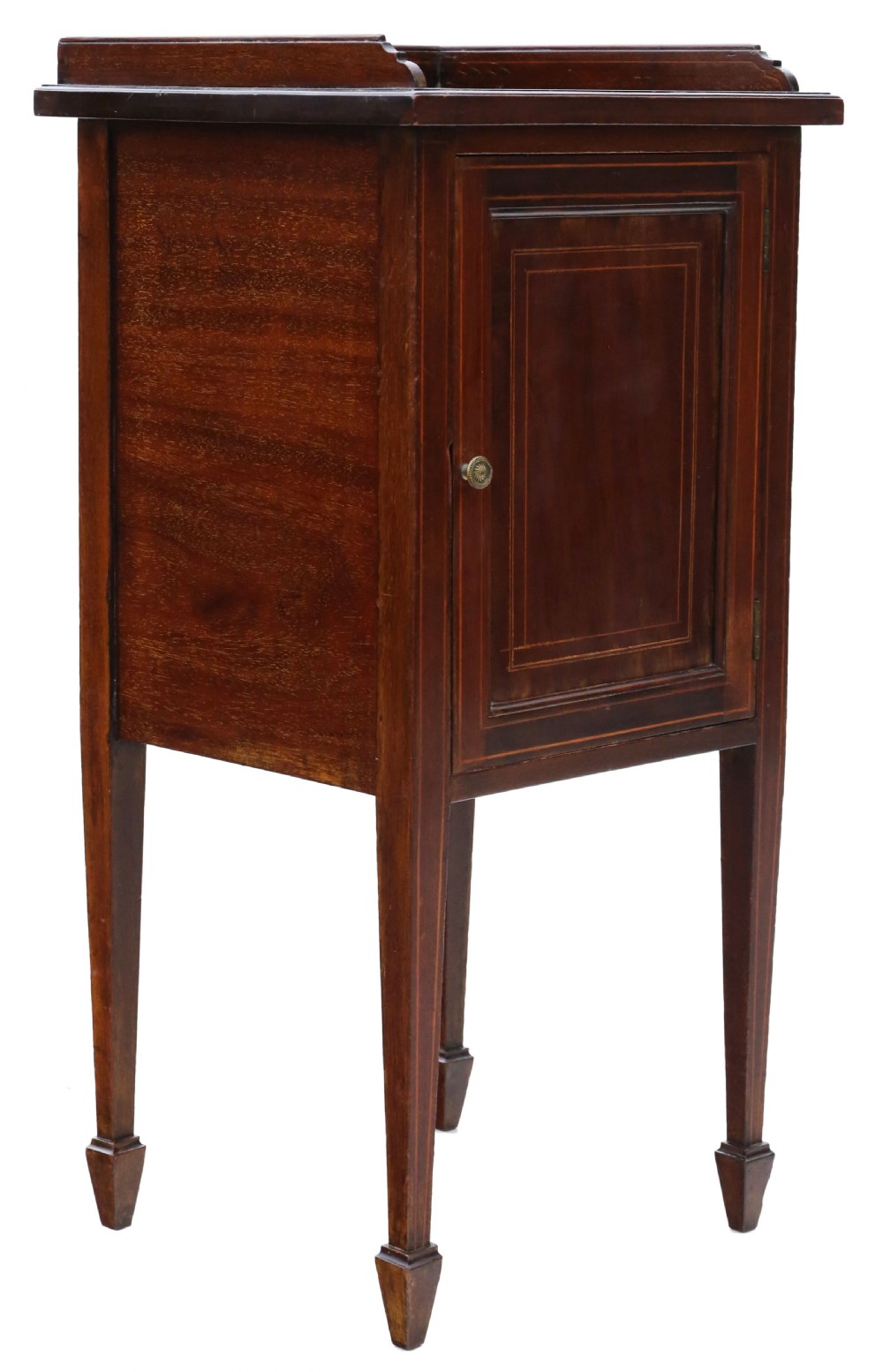 Antique fine quality Edwardian Georgian revival tray top inlaid mahogany bedside table cupboard C1910 View V