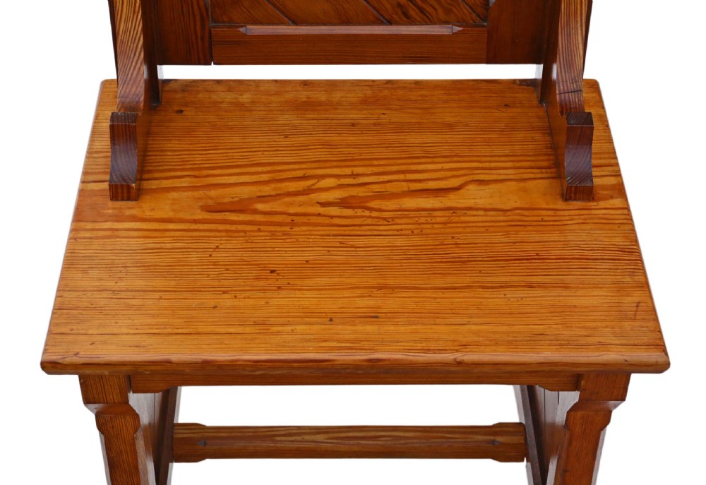Antique quality pair of Gothic pitch pine throne hall chairs C1900 View IV