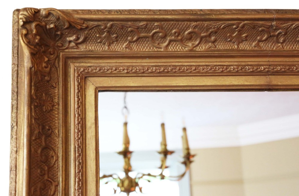 Antique large quality gilt over-mantle wall mirror 19th Century View II