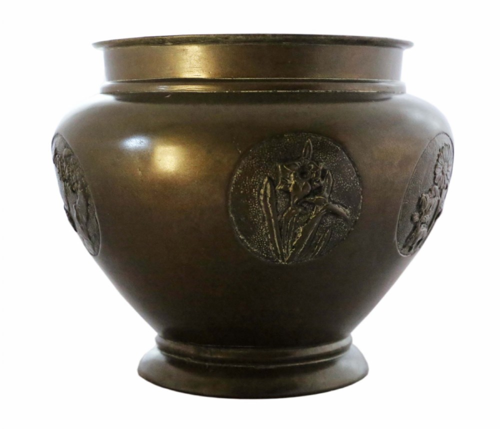 Antique quality Oriental Japanese bronze Jardinière planter Meiji Period Art Nouveau C1910 View IX