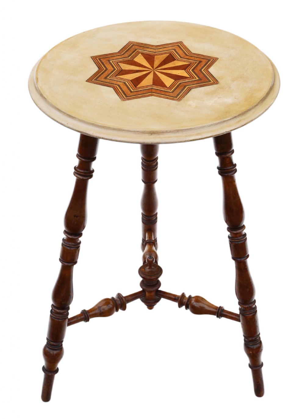Antique quality Victorian 19th Century decorated and inlaid beech cricket table