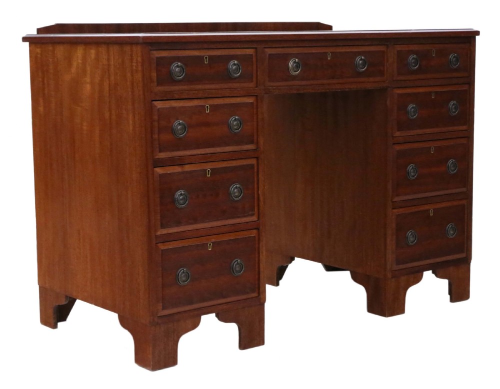 Antique quality mahogany twin pedestal desk C1920 View VII