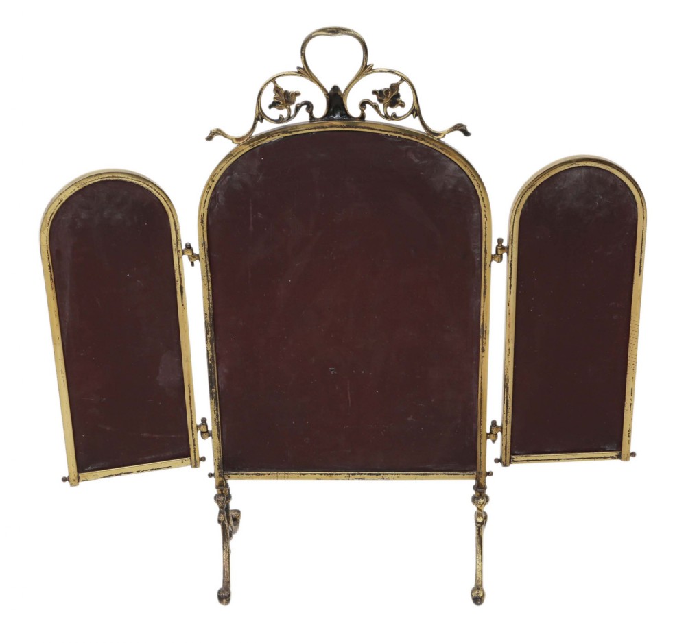 Antique Victorian brass decorated bevel edge glass fire fireplace screen 19th Century View V