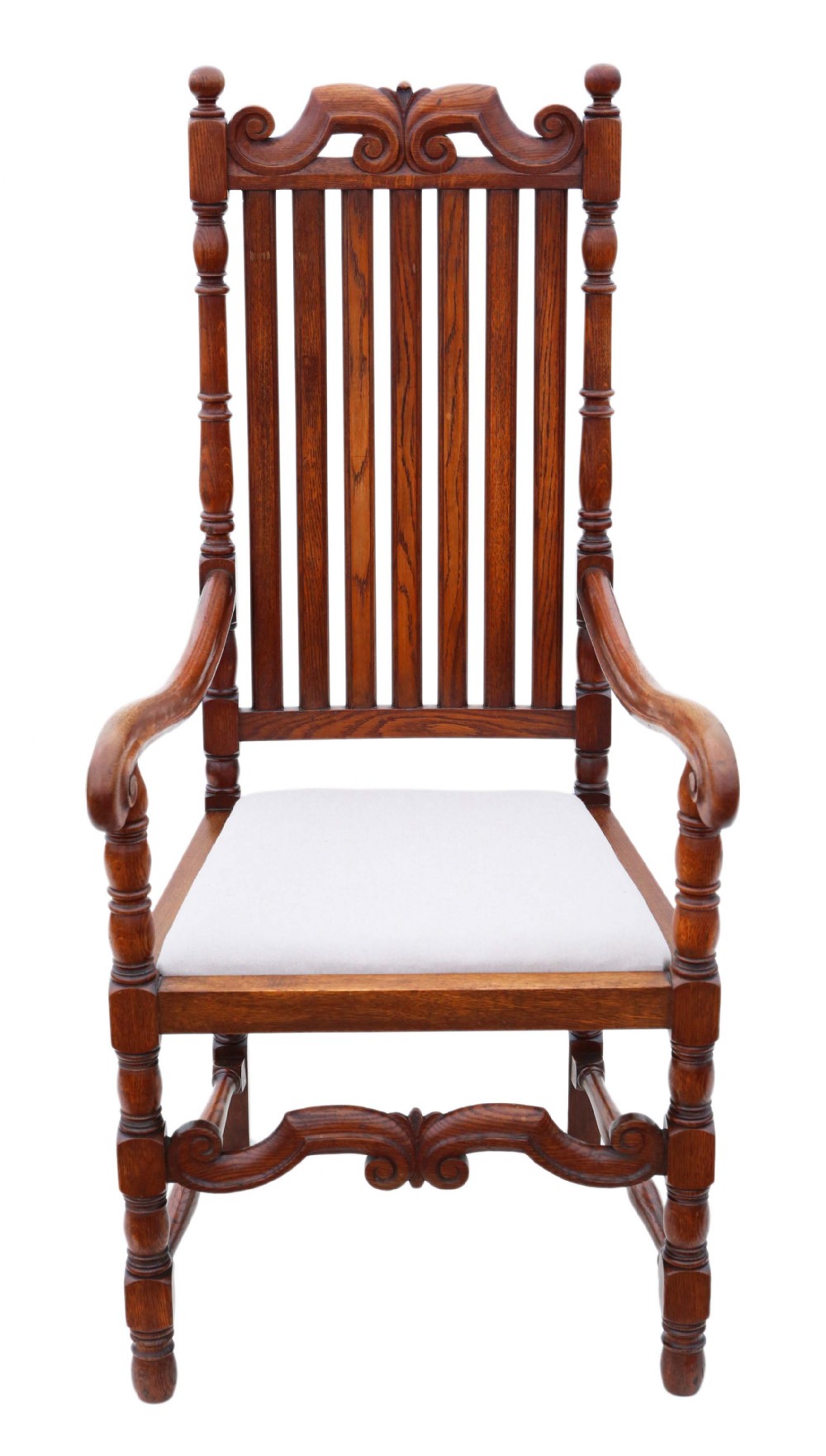 Antique quality oak armchair elbow desk chair C1915 Charles II style