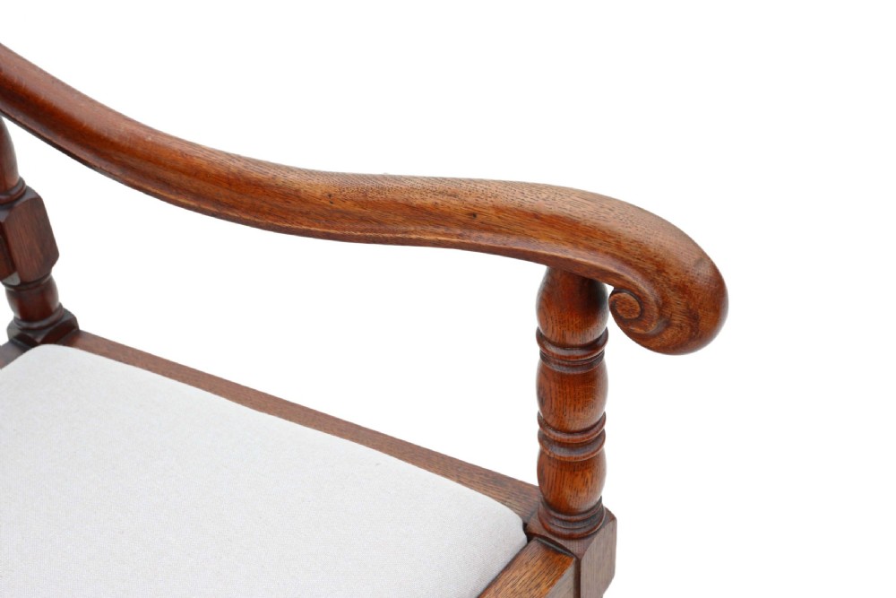 Antique quality oak armchair elbow desk chair C1915 Charles II style View VII