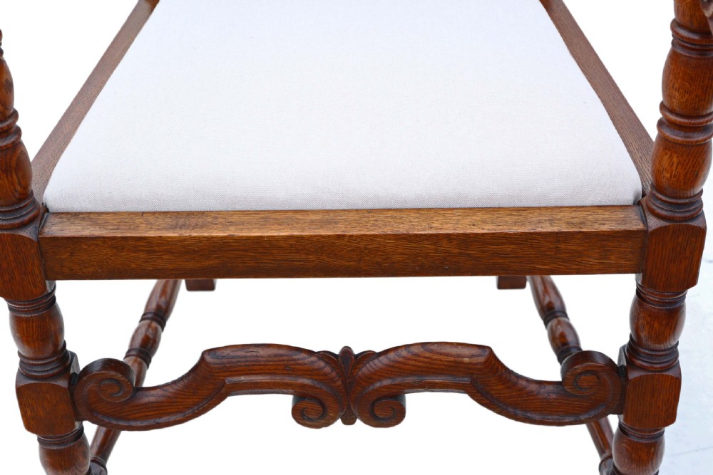 Antique quality oak armchair elbow desk chair C1915 Charles II style View VIII