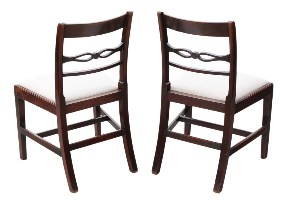 Antique quality pair of Georgian mahogany dining side hall bedroom chairs C1800 View II