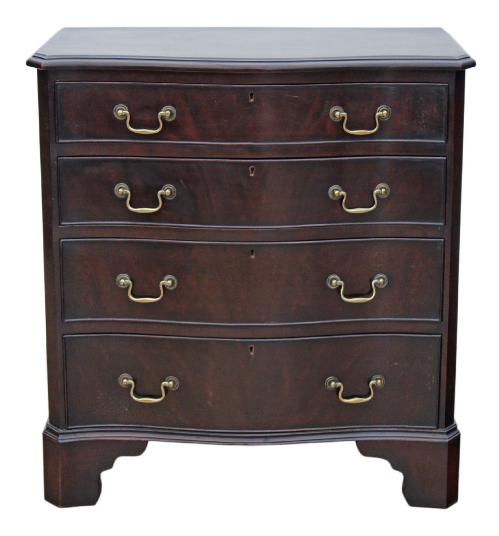 Antique quality Georgian revival small mahogany serpentine chest of drawers