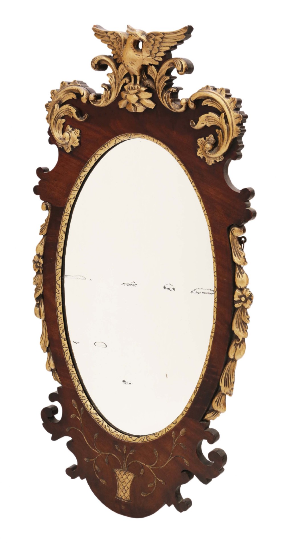 Antique large Regency revival mahogany and gilt wall mirror C1900