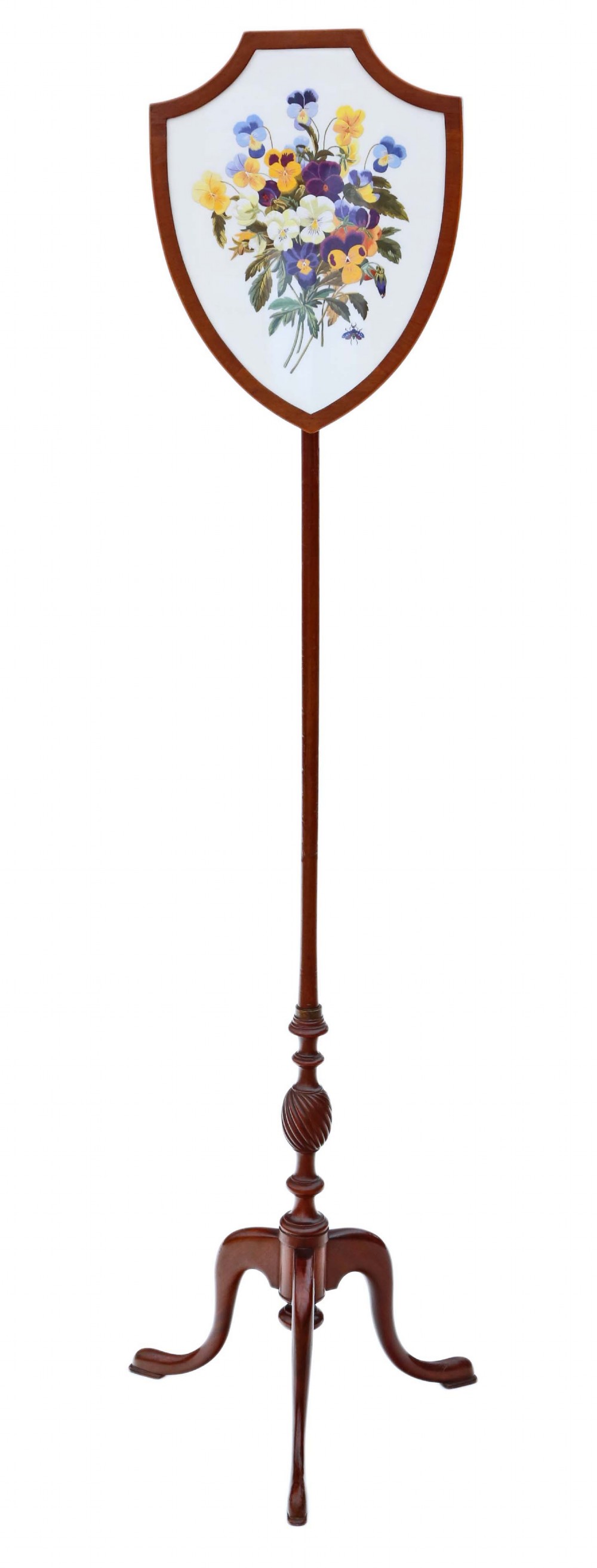 Antique quality Victorian mahogany shield pole screen C1870