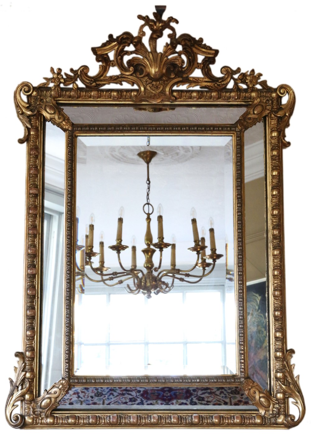 Antique large fine quality decorative gilt overmantle cushion wall mirror 19th Century original gilt