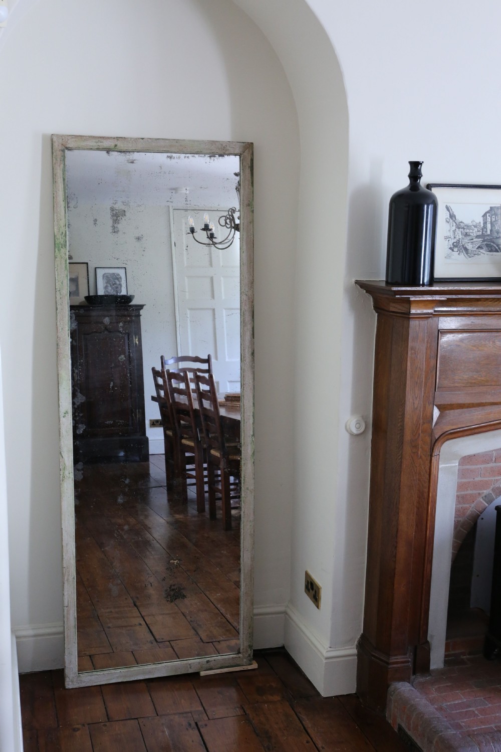 Antique large painted early 20th Century full height tailors wall mirror View VI