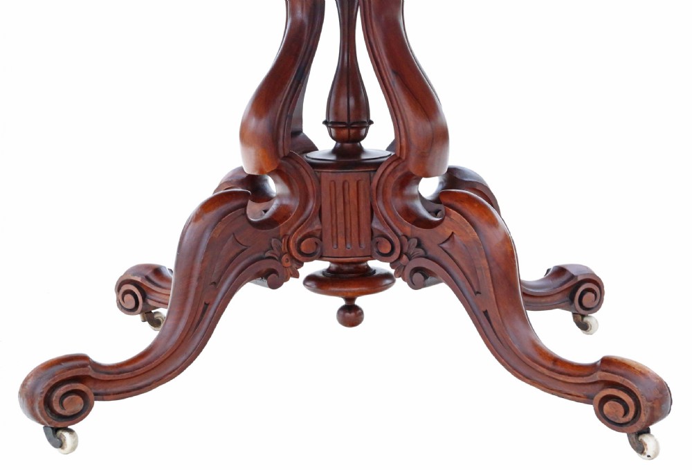 Antique fine quality large 19th Century Victorian burr walnut oval loo breakfast table with a tilt top View VI