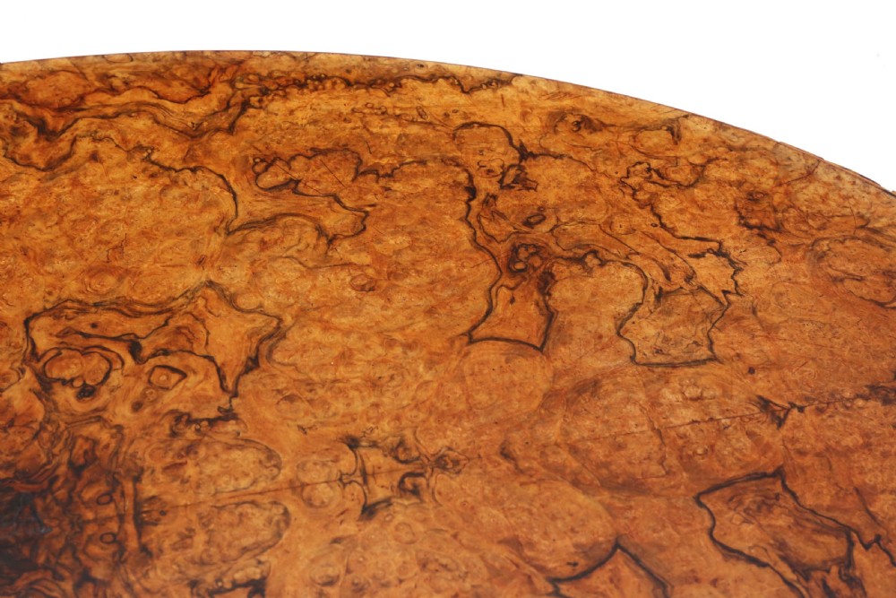 Antique fine quality large 19th Century Victorian burr walnut oval loo breakfast table with a tilt top View VII