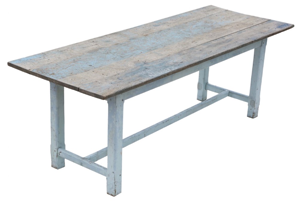 Antique 7' painted kitchen garden refectory dining table C1900