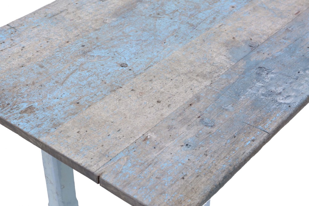 Antique 7' painted kitchen garden refectory dining table C1900 View III