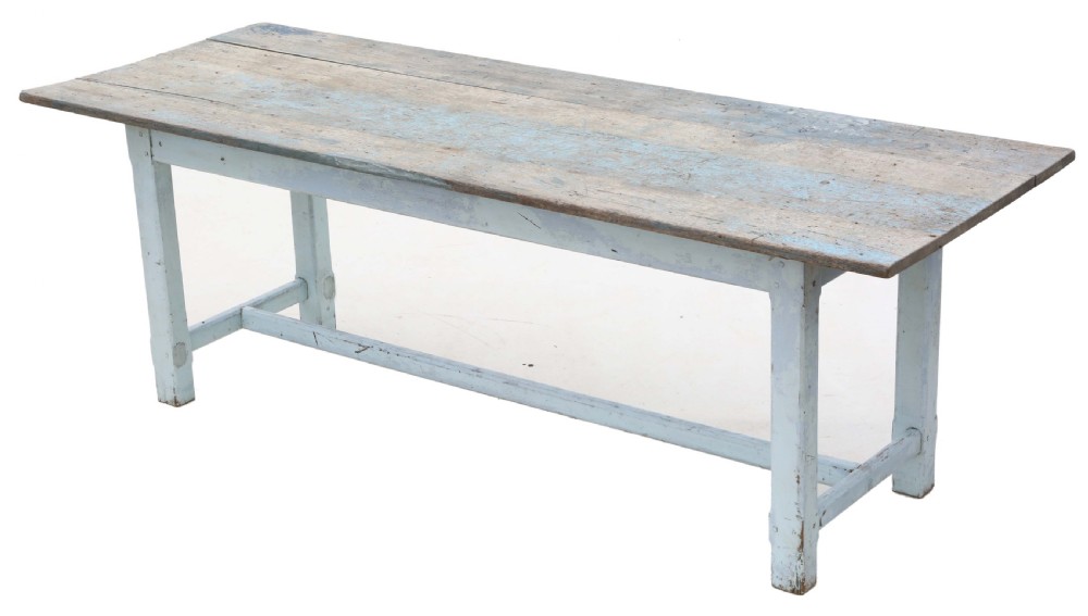 Antique 7' painted kitchen garden refectory dining table C1900 View IV