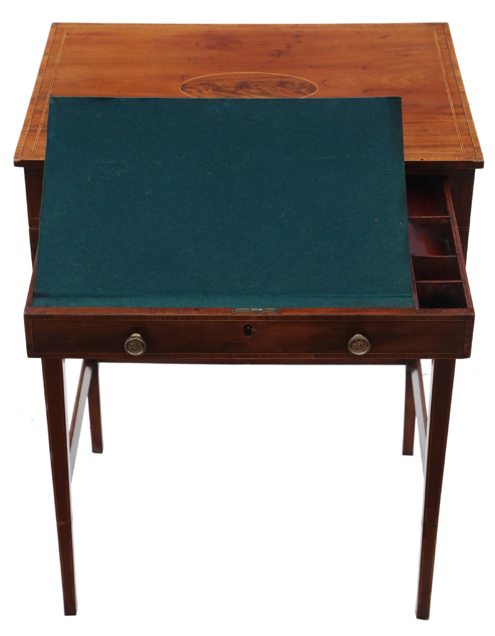 Antique fine quality early 19th Century inlaid mahogany compact side writing table Edwards and Roberts View IV