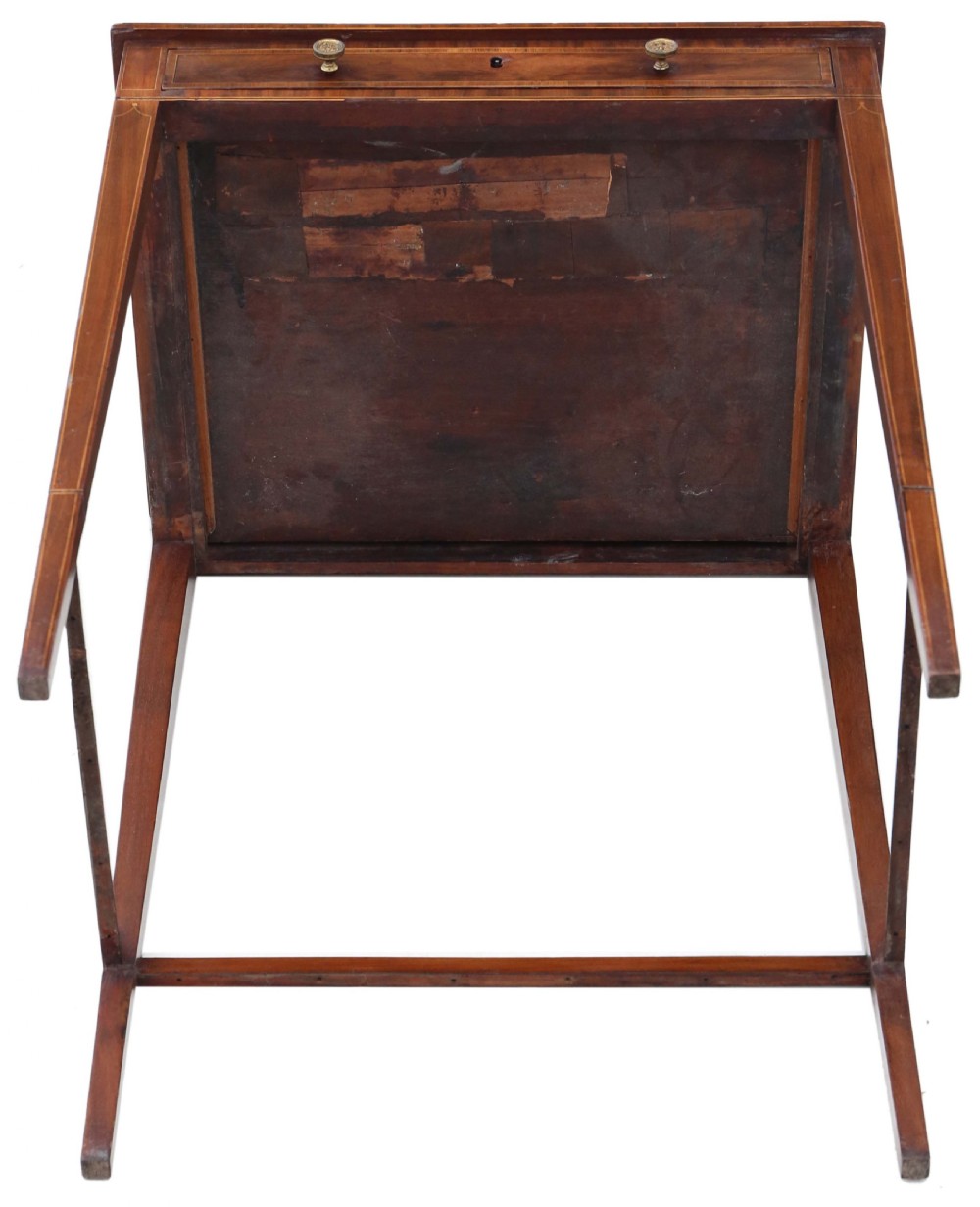 Antique fine quality early 19th Century inlaid mahogany compact side writing table Edwards and Roberts View VII