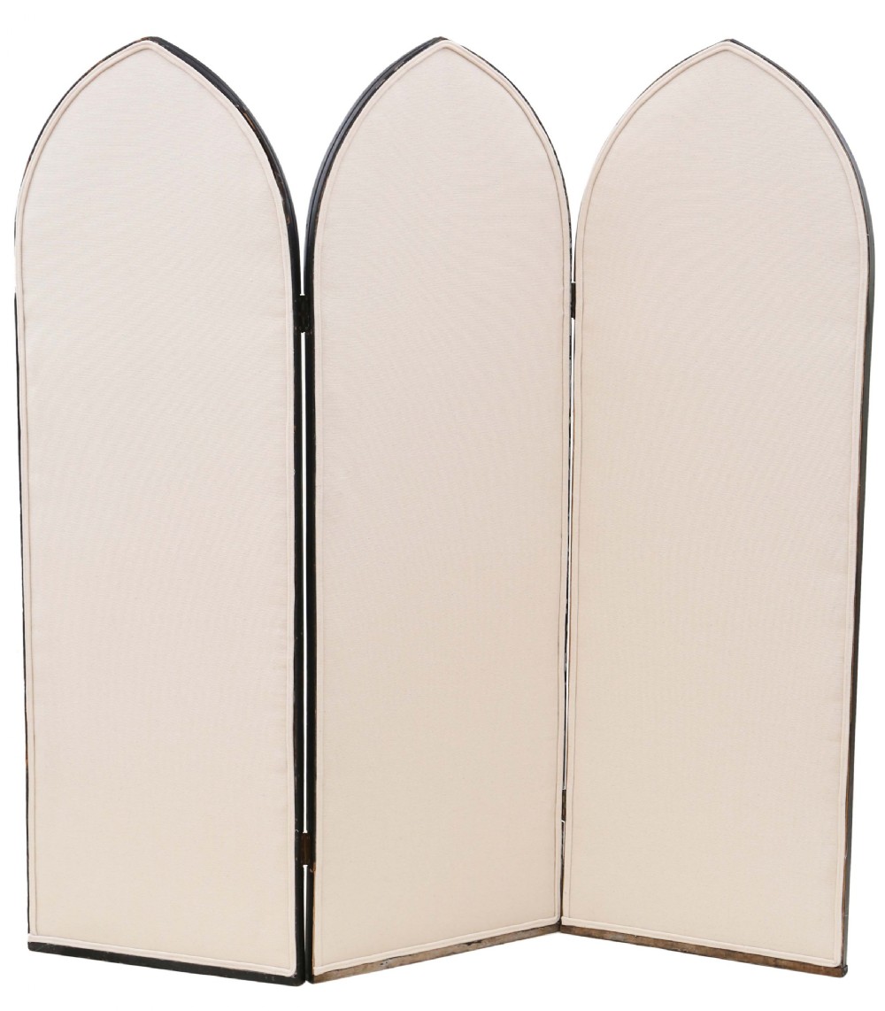Antique large fine quality Victorian Gothic arched 19th Century decoupage dressing screen View V