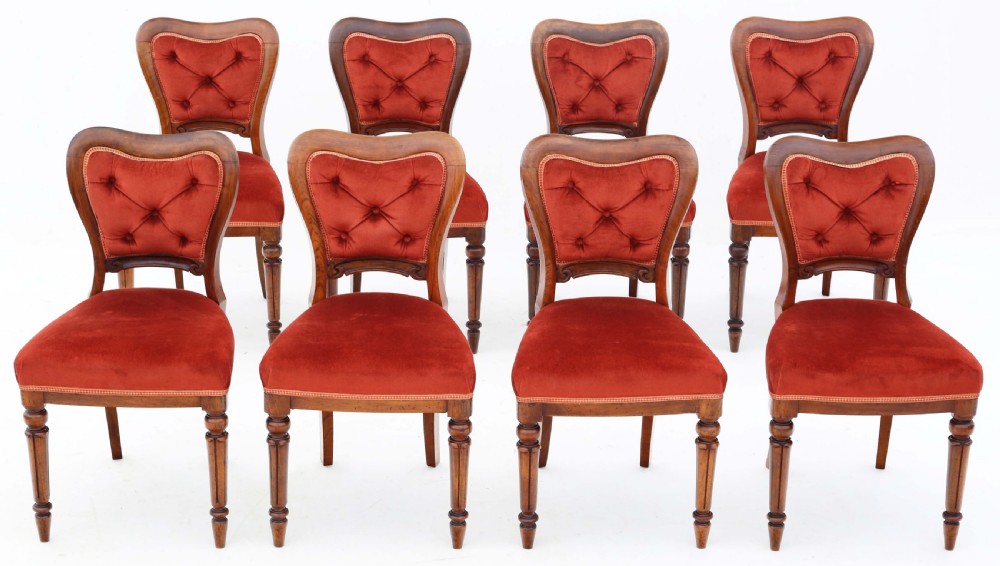 Antique fine quality set of eight Victorian walnut dining chairs 19th Century