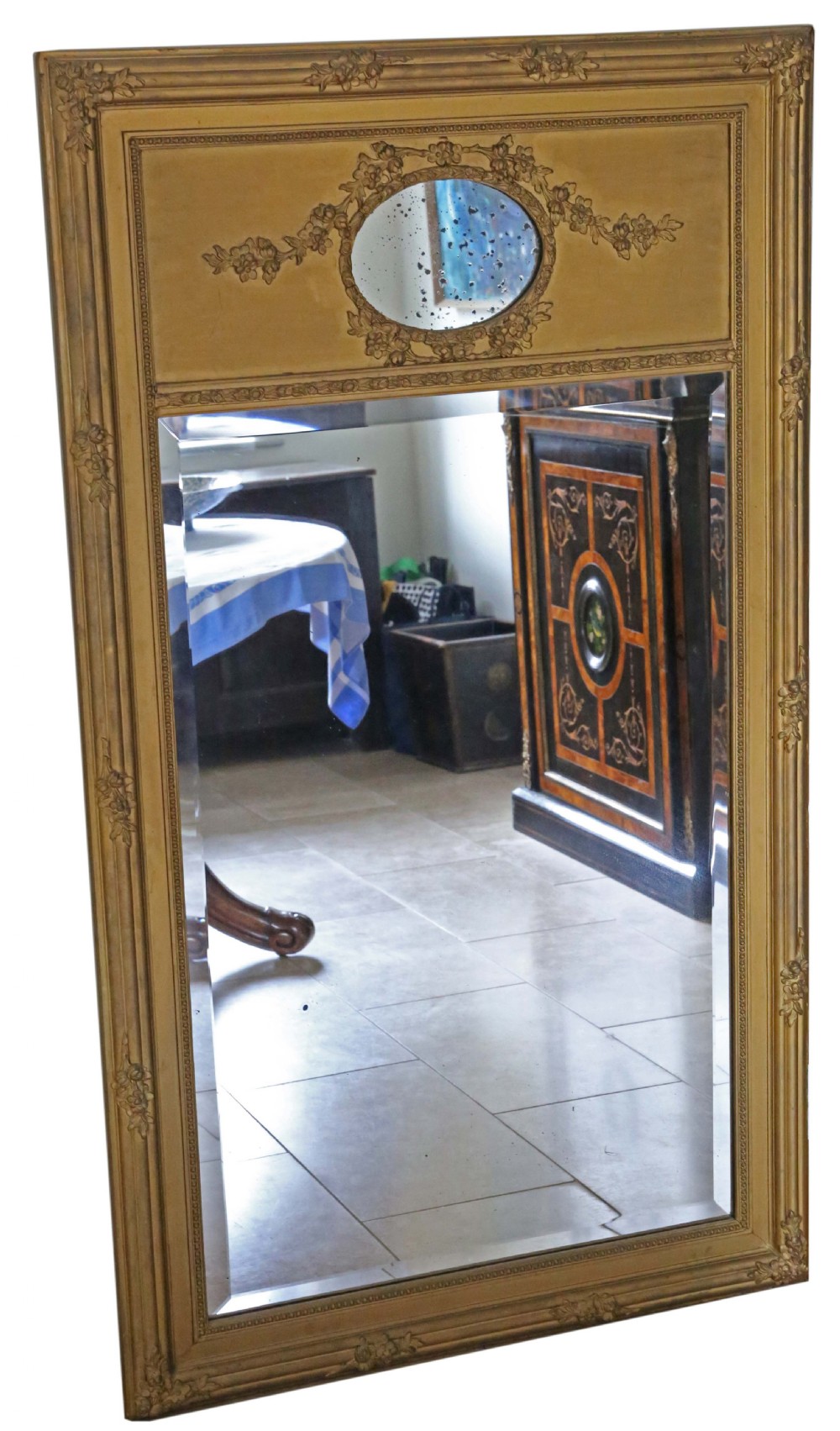 Antique C1900 large quality gilt trumeau wall mirror