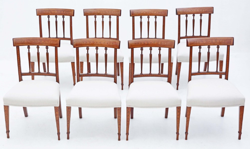 Antique fine quality set of eight mahogany marquetry dining chairs early 19th Century