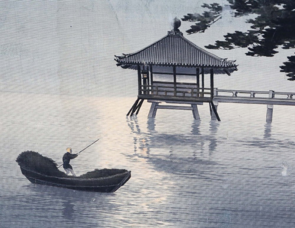 Antique large fine quality Oriental Japanese /Chinese C1900 black lacquer dressing screen View III
