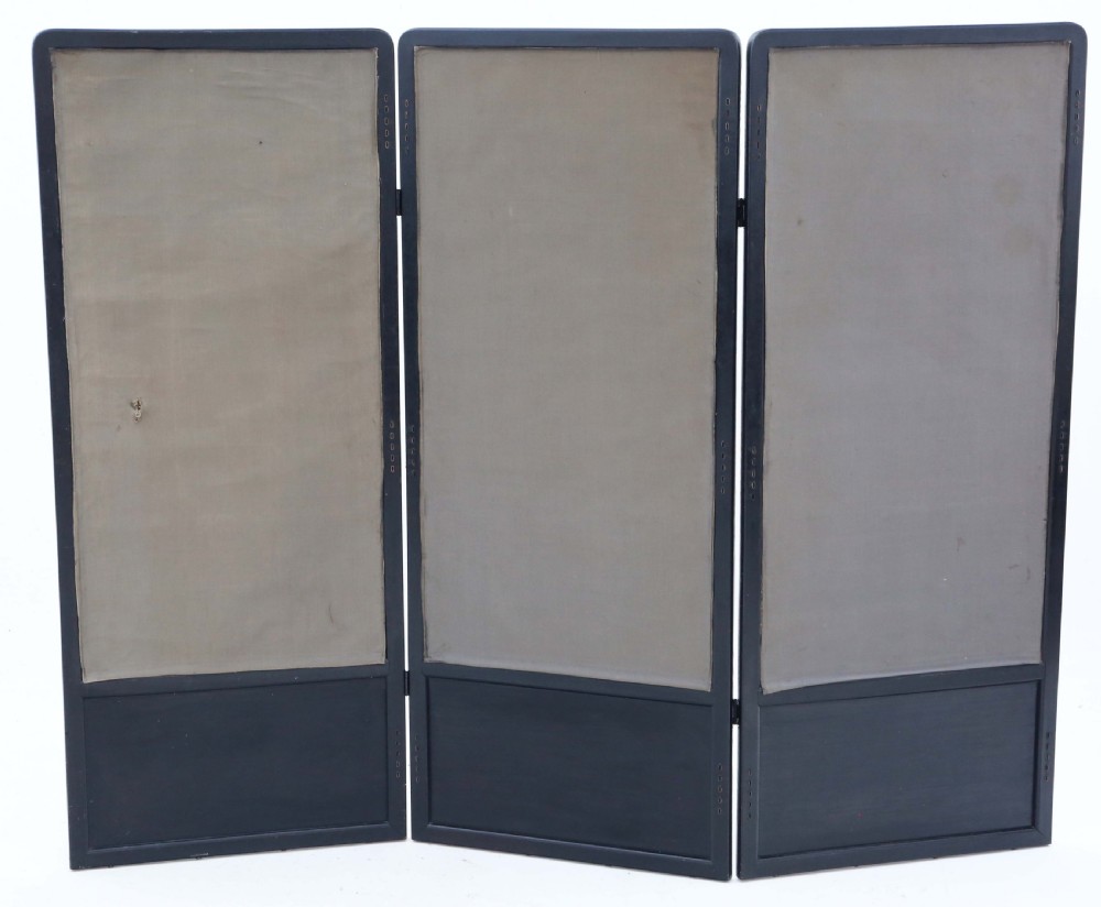 Antique large fine quality Oriental Japanese /Chinese C1900 black lacquer dressing screen View V