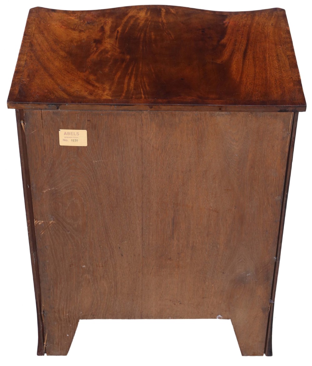 Antique quality small Georgian revival flame mahogany serpentine front chest of drawers C1900 View VI