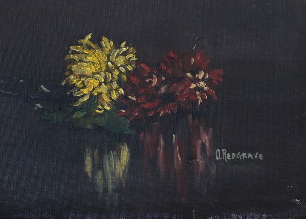 Large oil on canvas Painting Artwork by O. Redgrave Still life with Genie View II