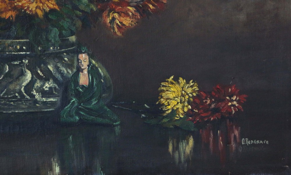 Large oil on canvas Painting Artwork by O. Redgrave Still life with Genie View III