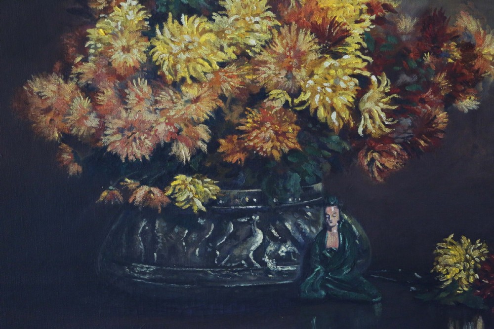 Large oil on canvas Painting Artwork by O. Redgrave Still life with Genie View IV