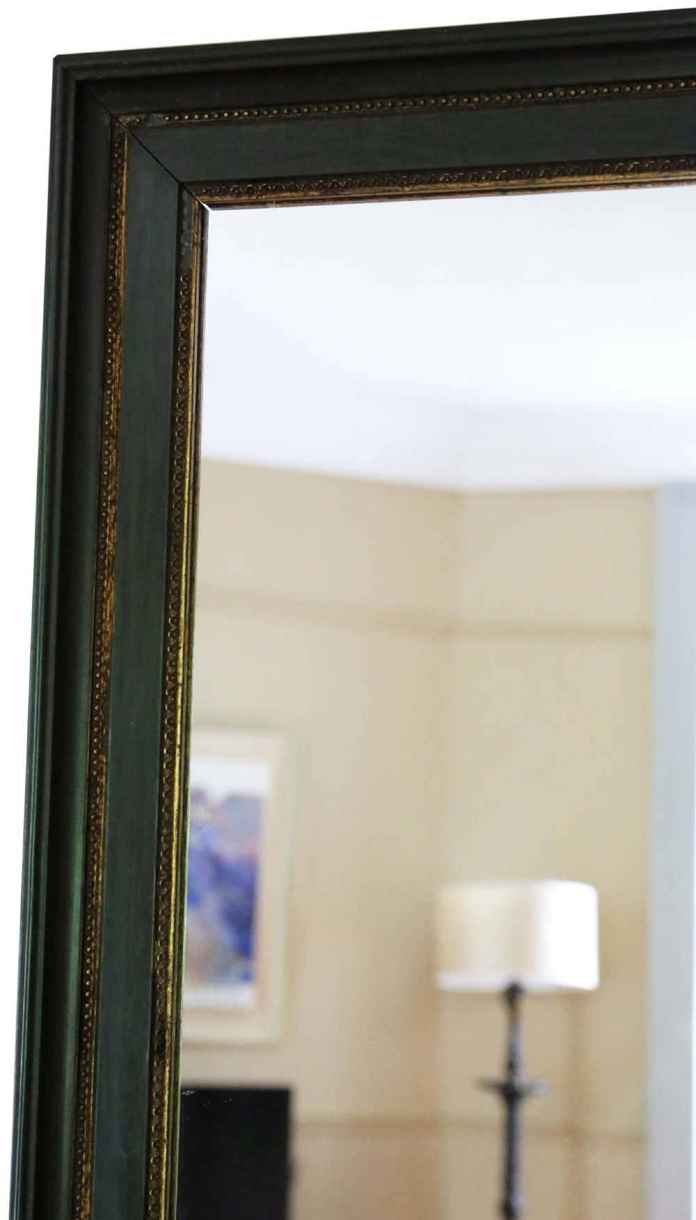 Antique quality large green and gilt C1910 overmantle wall mirror View II