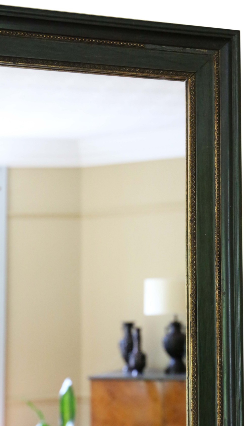 Antique quality large green and gilt C1910 overmantle wall mirror View III