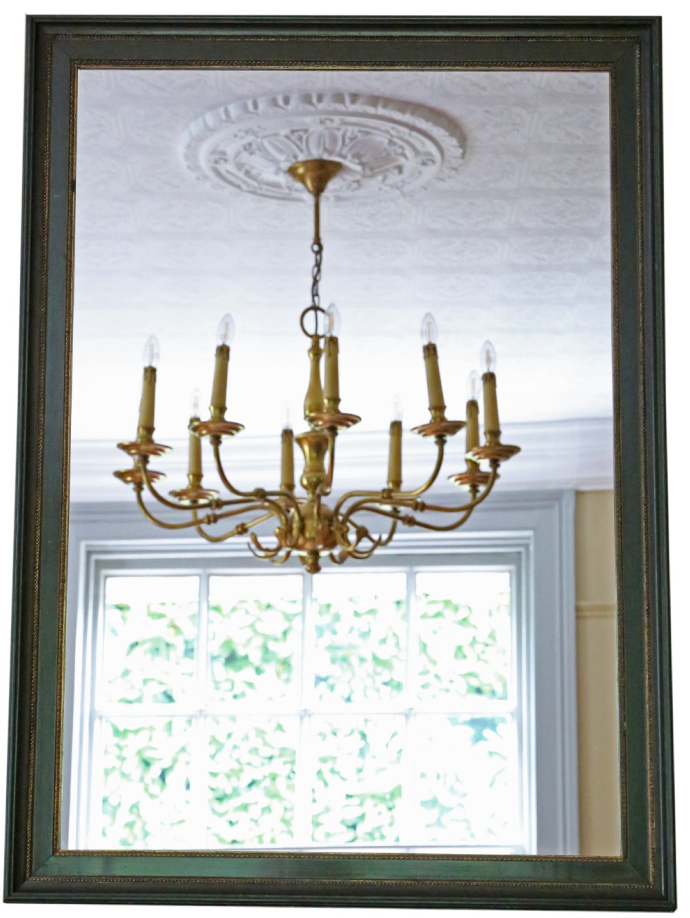 Antique quality large green and gilt overmantle wall mirror C1910