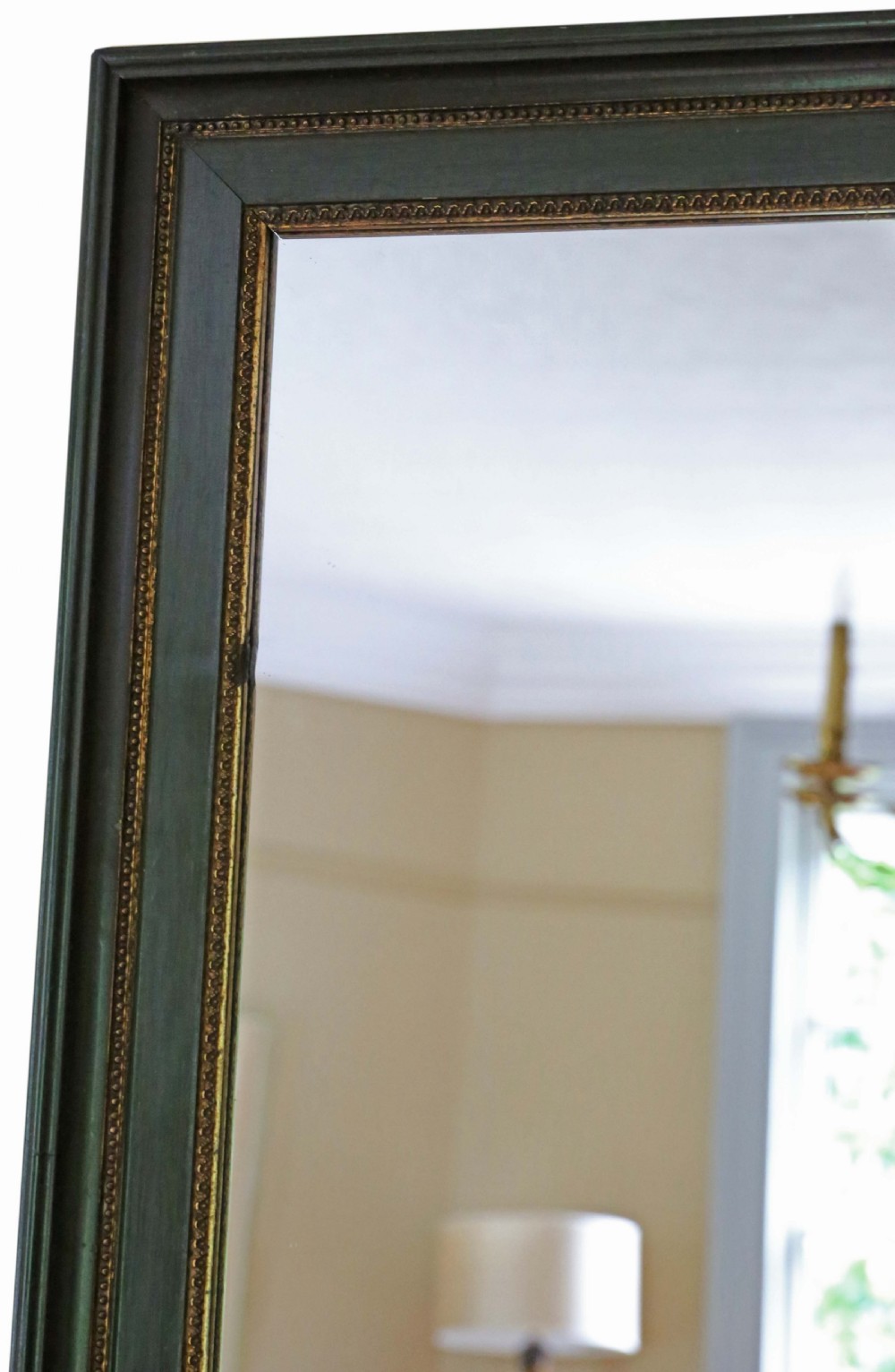 Antique quality large green and gilt overmantle wall mirror C1910 View II