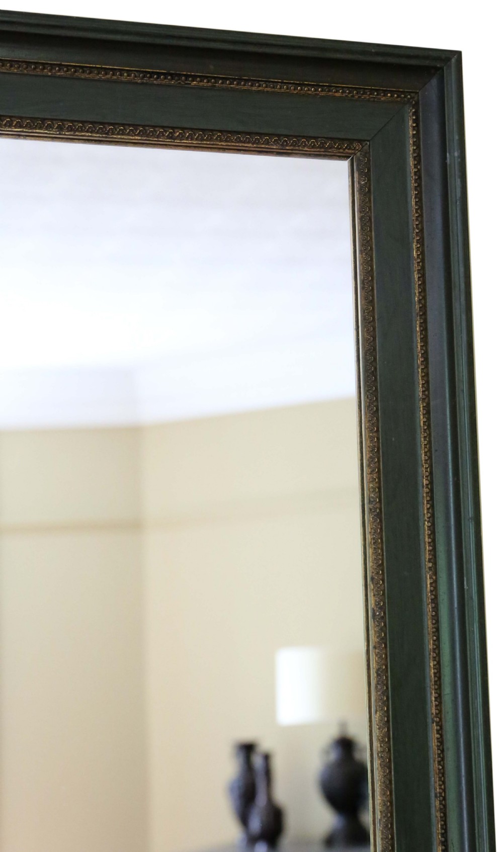Antique quality large green and gilt overmantle wall mirror C1910 View III