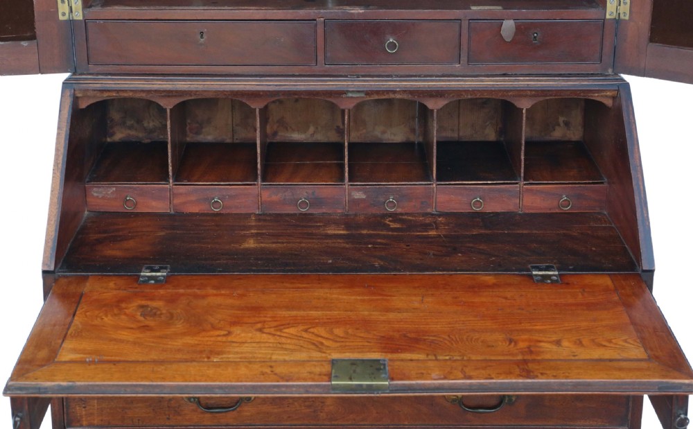 Antique quality Georgian C1800 yew & mahogany bureau bookcase View II