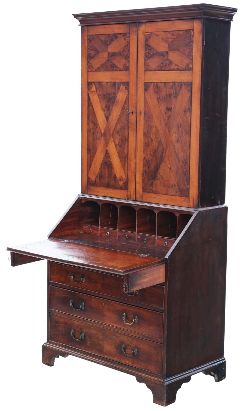 Antique quality Georgian C1800 yew & mahogany bureau bookcase View III
