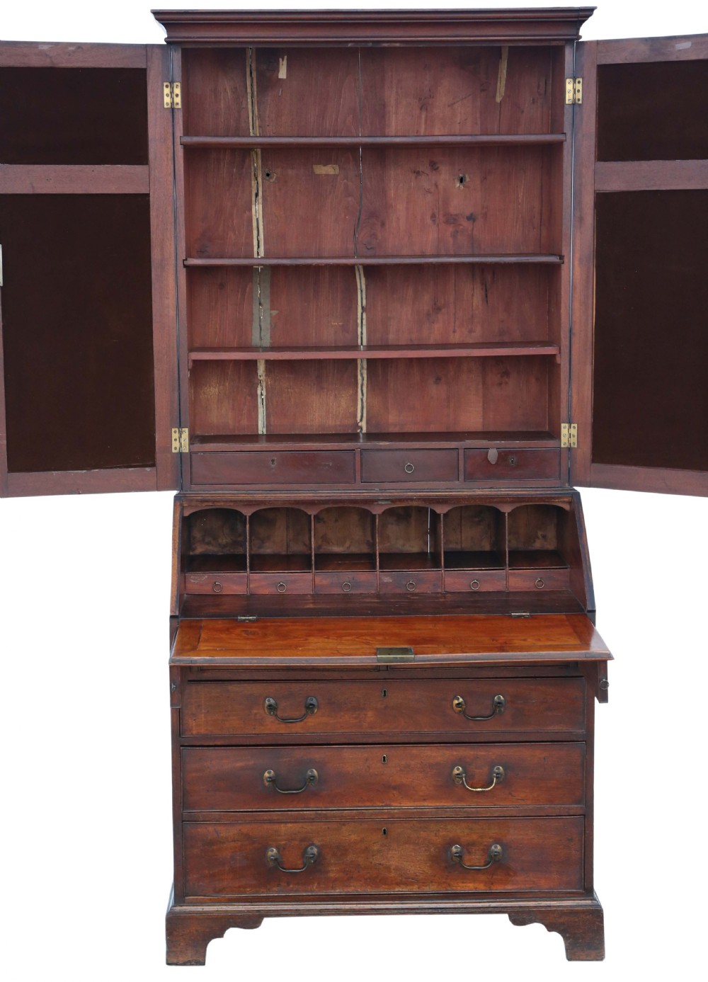 Antique quality Georgian C1800 yew & mahogany bureau bookcase View IV
