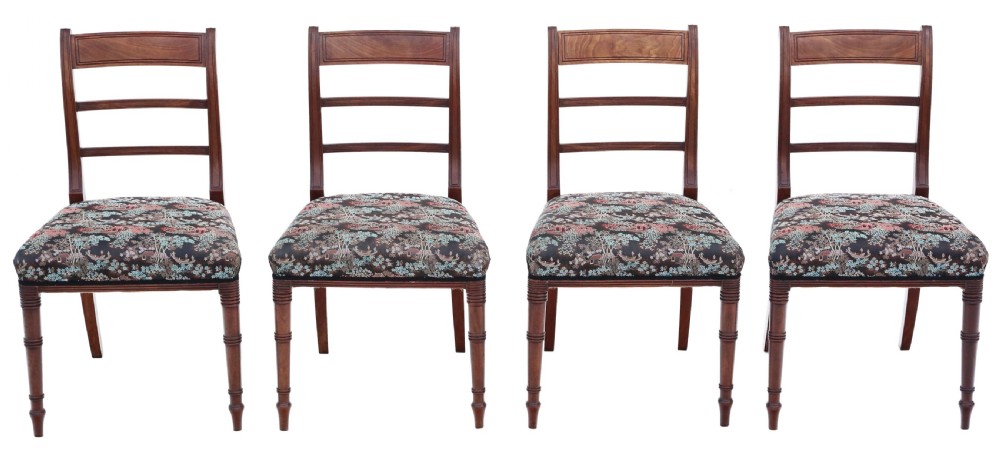 Antique quality set of Four Georgian mahogany dining chairs C1800 Chinoiserie fabric